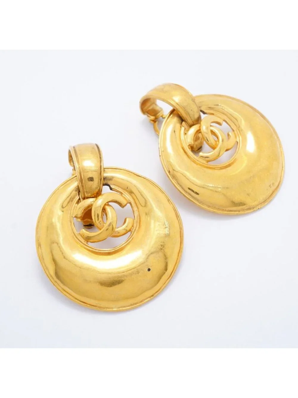 Chanel Earrings Vintage CC Logo Gold Plated
